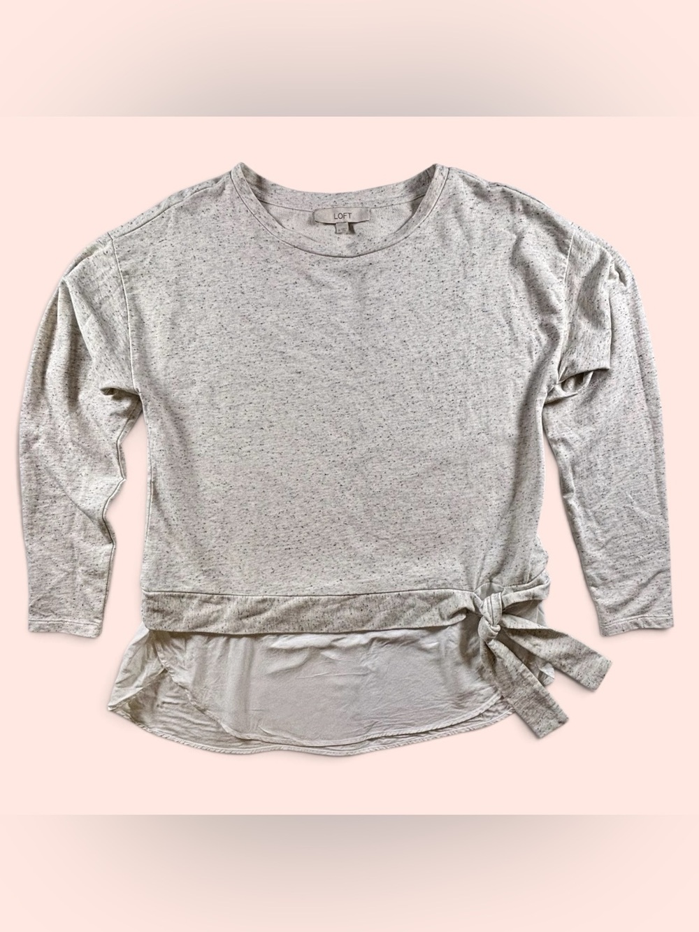 LOFT Gray Speckled Mixed Media Tie Waist Layered Top Medium